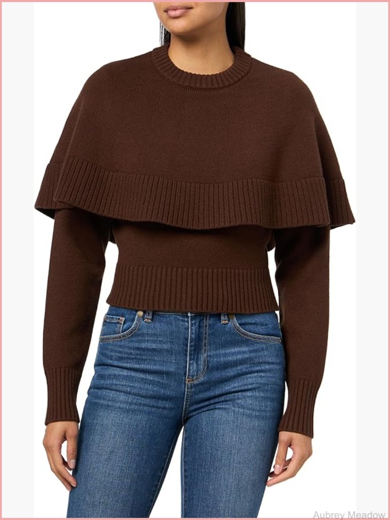 Layered Cape Knit Top Cardigan Style Long Sleeve Pullover Women's Sweater